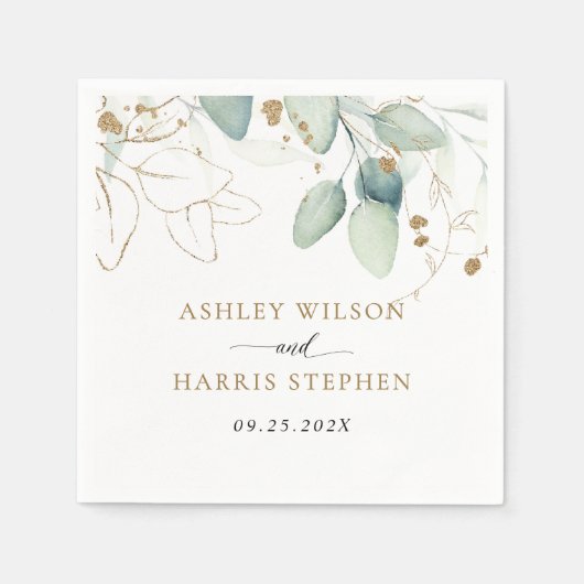 Greenery Gold Eucalyptus Rustic Wedding Serviette (Vorderseite)