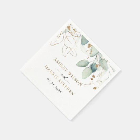 Greenery Gold Eucalyptus Rustic Wedding Serviette (Ecke)