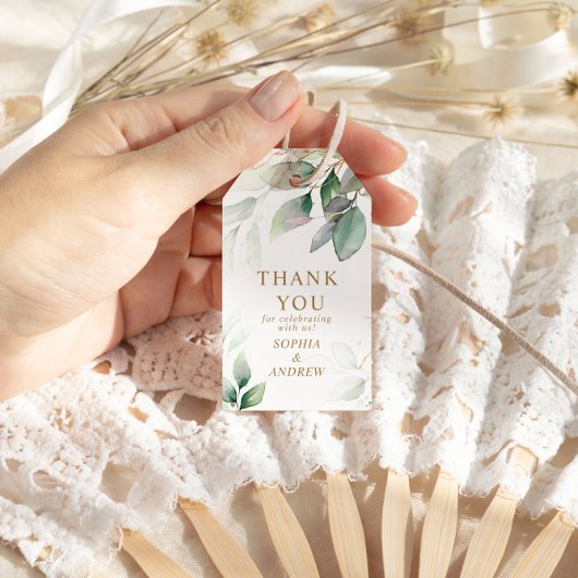 Greenery & Gold Eucalyptus Wedding Gift Tag Geschenkanhänger