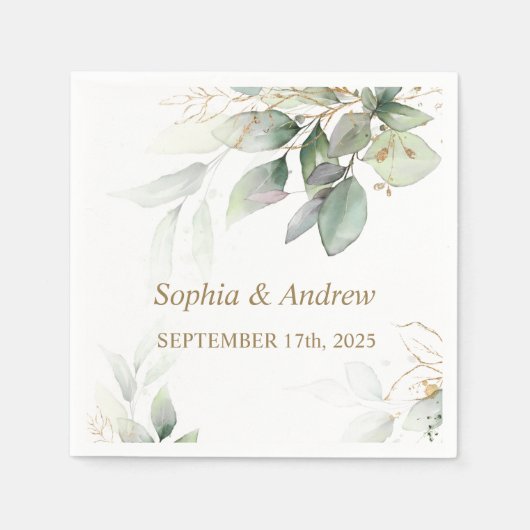 Greenery & Gold Eucalyptus Wedding Napkins Serviette (Vorderseite)