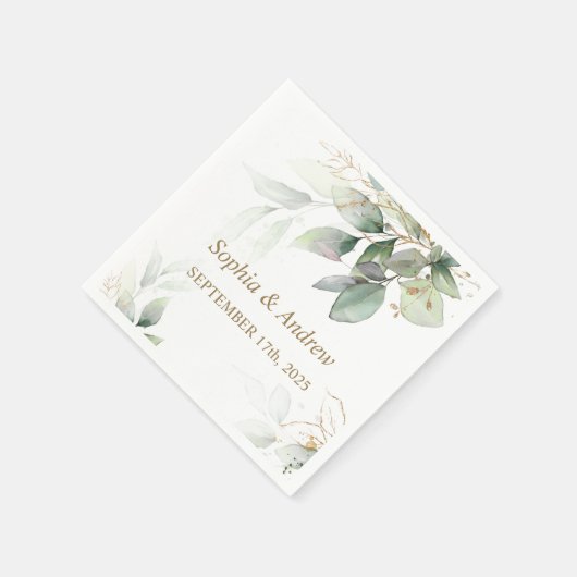 Greenery & Gold Eucalyptus Wedding Napkins Serviette (Ecke)
