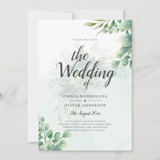 Greenery Gold Eucalyptus WEDDING QR CODE Moderne Einladung (Vorderseite)