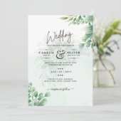 Greenery Gold Eucalyptus WEDDING QR CODE Moderne Einladung (Stehend Vorderseite)