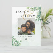 Greenery Gold Eucalyptus WEDDING QR CODE Moderne Einladung (Stehend Vorderseite)