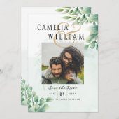 Greenery Gold Eucalyptus WEDDING QR CODE Moderne Einladung (Vorne/Hinten)