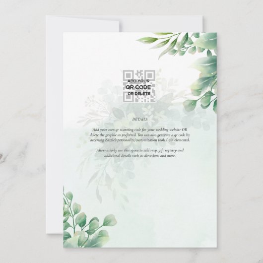 Greenery Gold Eucalyptus WEDDING QR CODE Moderne Einladung (Rückseite)