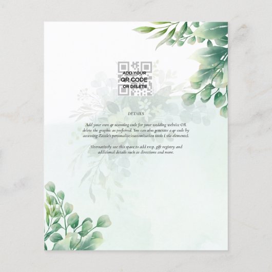 Greenery Gold Eucalyptus WEDDING QR CODE Moderne Flyer (Hinten)