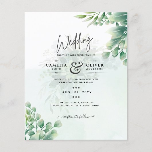 Greenery Gold Eucalyptus WEDDING QR CODE Moderne Flyer (Vorne)