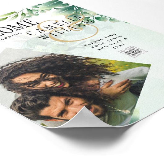Greenery Gold Eucalyptus WEDDING QR CODE Moderne Poster (Ecke)