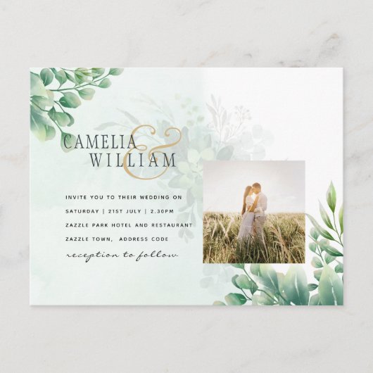 Greenery Gold Eucalyptus WEDDING QR CODE Moderne Postkarte (Vorderseite)