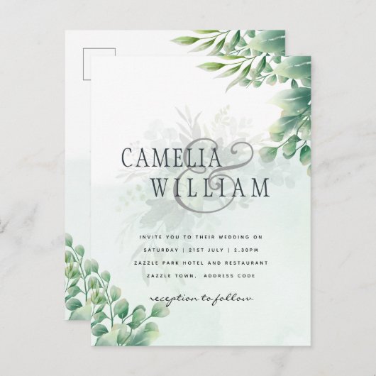 Greenery Gold Eucalyptus WEDDING QR CODE Moderne Postkarte (Vorne/Hinten)