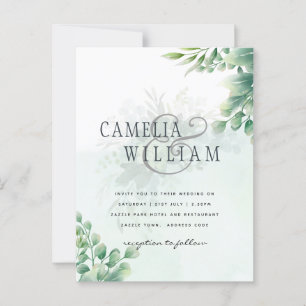 Greenery Gold Eucalyptus WEDDING QR CODE Moderne Postkarte