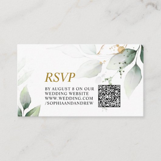 Greenery & Gold Eucalyptus Wedding QR Code UAWG Begleitkarte (Vorderseite)