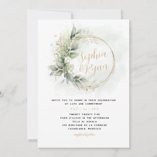 Greenery & Gold Eukalyptus Wreath Einladung