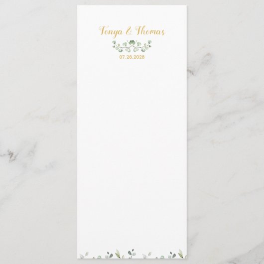 Greenery & Gold Extravagant Calligraphy Wedding Di Menükarte (Rückseite)