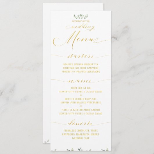 Greenery & Gold Extravagant Calligraphy Wedding Di Menükarte (Vorne/Hinten)