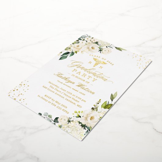 Greenery Gold Floral Nursing School Abschluss Folieneinladung (Gedreht)