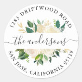 Greenery Gold Floral Rücksendeadresse Umschlag Auf Runder Aufkleber (Vorderseite)