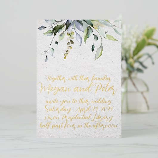 Greenery Gold Foil Calligrafy Art Art Style Folieneinladung (Stehend vorne)