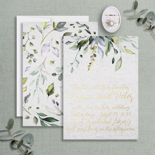 Greenery Gold Foil Calligrafy Art Art Style Folieneinladung