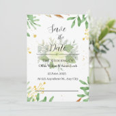Greenery Gold Foil Elegante Hochzeit Einladung (Stehend Vorderseite)