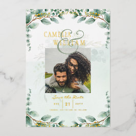 Greenery Gold Foil FOTO QR CODE Hochzeitsdatum Ger Folieneinladung