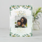 Greenery Gold Foil FOTO QR CODE Hochzeitsdatum Ger Folieneinladung (Stehend vorne)