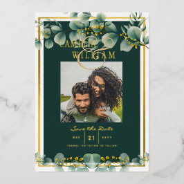 Greenery Gold Foil FOTO QR CODE Hochzeitsdatum Ger Folieneinladung