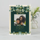 Greenery Gold Foil FOTO QR CODE Hochzeitsdatum Ger Folieneinladung (Stehend vorne)
