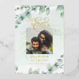 Greenery Gold Foil FOTO QR CODE Hochzeitsdatum Ger Folieneinladung