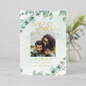 Greenery Gold Foil FOTO QR CODE Hochzeitsdatum Ger Folieneinladung (Stehend vorne)