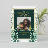 Greenery Gold Foil FOTO QR CODE Hochzeitsdatum Ger Folieneinladung (Stehend vorne)