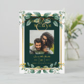 Greenery Gold Foil FOTO QR CODE Hochzeitsdatum Ger Folieneinladung (Stehend vorne)