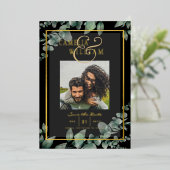 Greenery Gold Foil FOTO QR CODE Hochzeitsdatum Ger Folieneinladung (Stehend vorne)