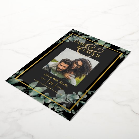 Greenery Gold Foil FOTO QR CODE Hochzeitsdatum Ger Folieneinladung (Gedreht)