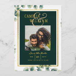 Greenery Gold Foil FOTO QR CODE Hochzeitsdatum Ger Folieneinladung