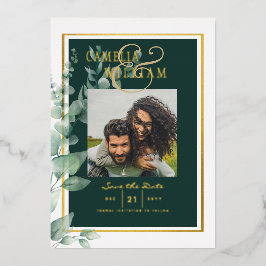 Greenery Gold Foil FOTO QR CODE Hochzeitsdatum Ger Folieneinladung