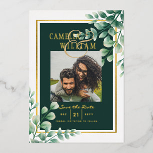Greenery Gold Foil FOTO QR CODE Hochzeitsdatum Ger Folieneinladung