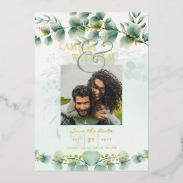Greenery Gold Foil FOTO QR CODE Hochzeitsdatum Ger Folieneinladung