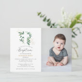 Greenery Gold Foliage Baby Kleinkind Foto Taufe Einladung (Stehend Vorderseite)