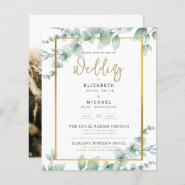 Greenery Gold FOTO Wedding Einladung BUDGET