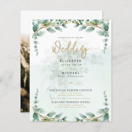 Greenery Gold FOTO Wedding Einladung BUDGET