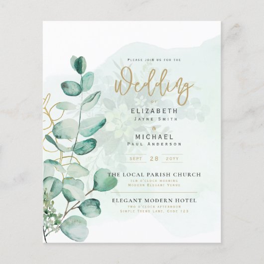 Greenery Gold FOTO Wedding Einladung BUDGET Flyer (Vorne)