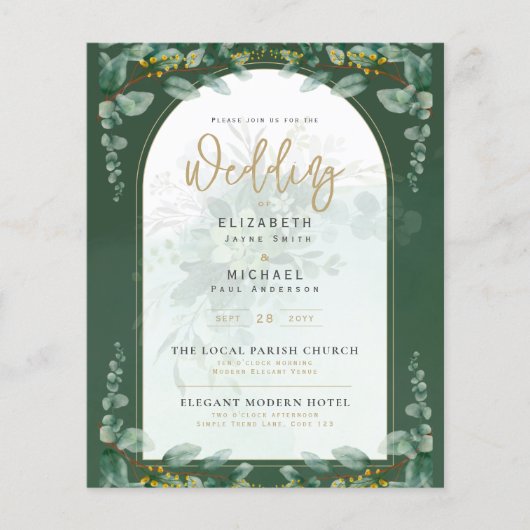 Greenery Gold FOTO Wedding Einladung BUDGET Flyer (Vorne)