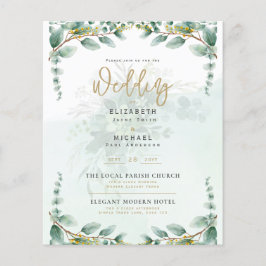 Greenery Gold FOTO Wedding Einladung BUDGET Flyer