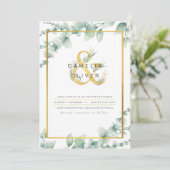 Greenery Gold FOTO WEDDING INVITATION Einladung (Stehend Vorderseite)