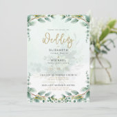 Greenery Gold FOTO Wedding LeahG Einladung (Stehend Vorderseite)
