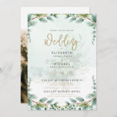 Greenery Gold FOTO Wedding LeahG Einladung (Vorne/Hinten)