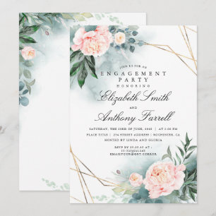 Greenery Gold Frame Rosa florale Engagement Party Einladung