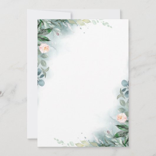 Greenery Gold Frame Rosa Probe Abendessen Einladung (Rückseite)